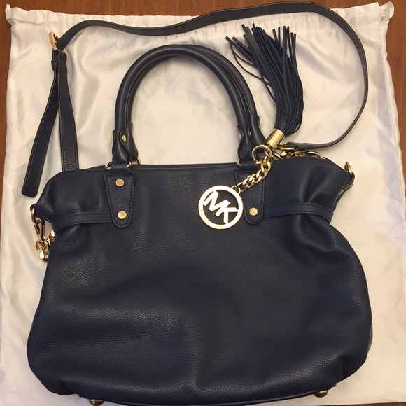 MK Navy Large Megan Satchel - Picture 1 of 8